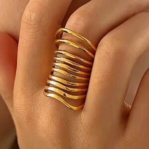 18k Gold Plating Hip Hop Rock Style Rings For Women Men Size: 6